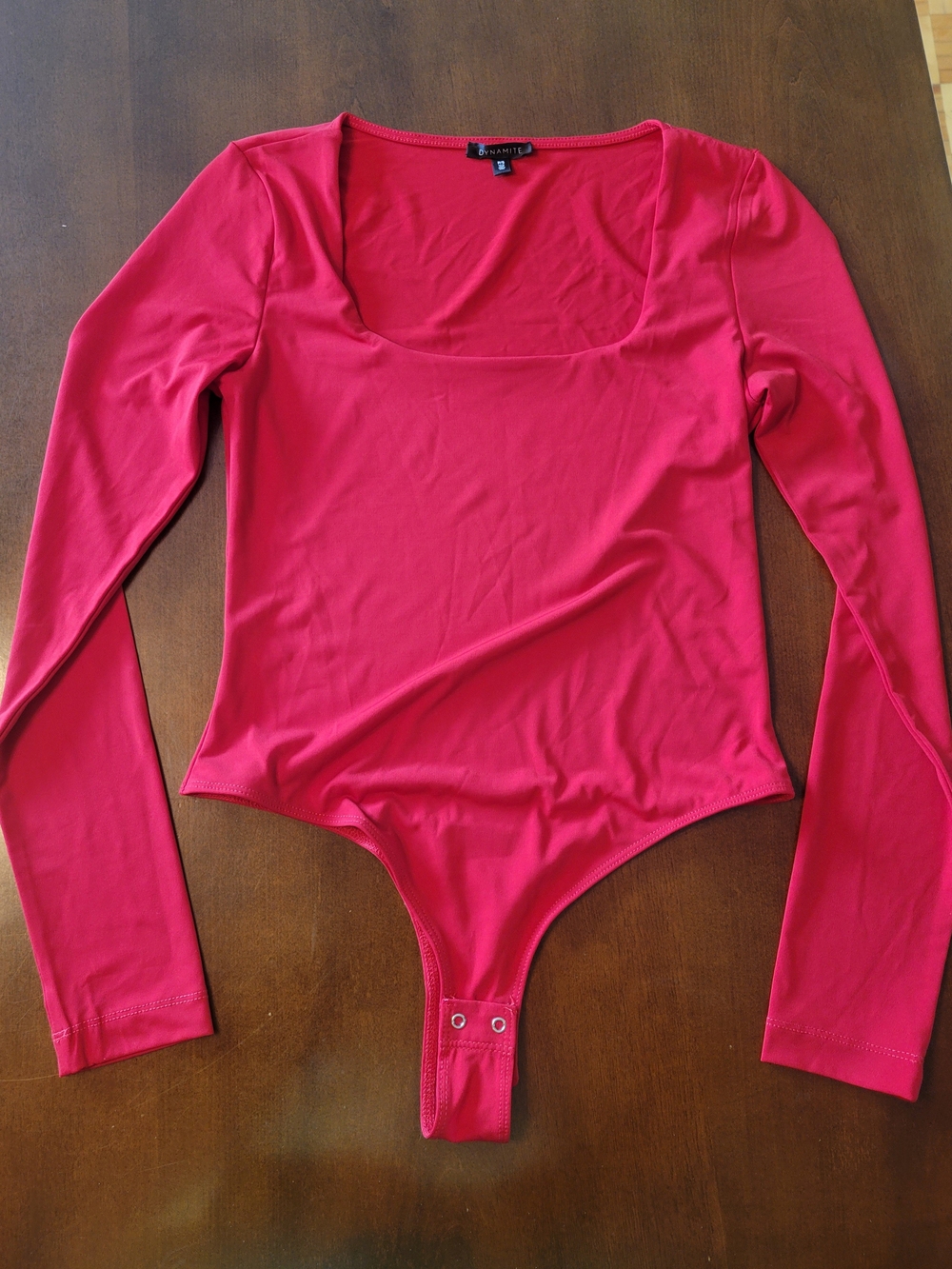 Dynamite Long-Sleeve Scoop Neck Bodysuit in Bright Red
